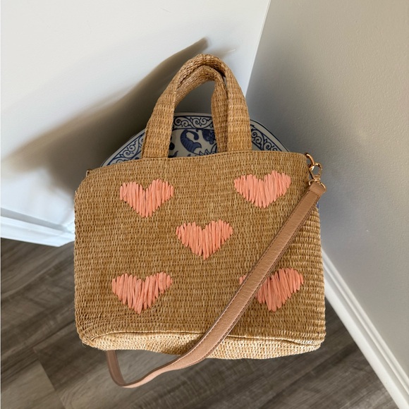 Lauren Conrad Pink Heart Woven Tote Bag - Picture 1 of 3